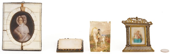 3 Portrait Miniatures incl. Napoleon on Battlefield, Madonna & Child