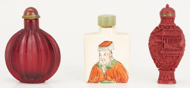 3 Asian Snuff Bottles incl. Portraits