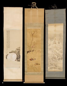 3 Asian Scrolls including Cat and Ducks