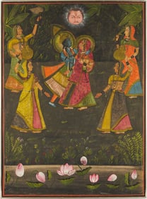 Large Indian Pichhavai Painting, Krishna and Radha