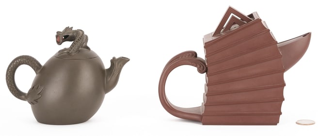 2 Yixing Teapots Incl. Dragon Egg, Ni Shunsheng & Chen Guoliang