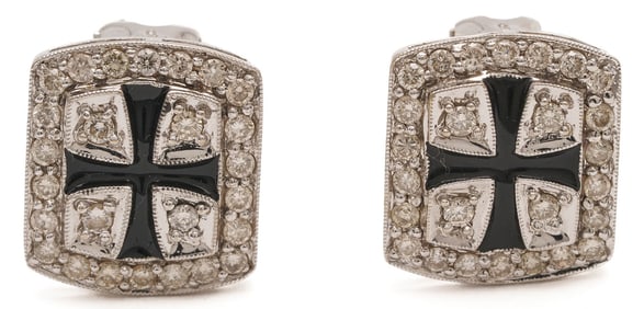 18K Gold Diamond & Enamel Earrings