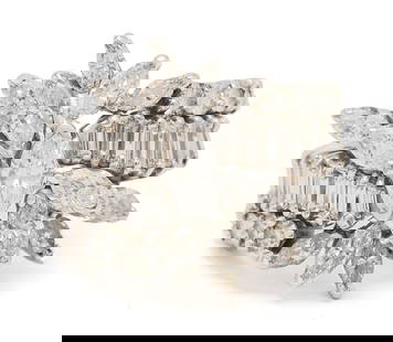 Platinum & Diamond Cocktail Ring: Ladies platinum cocktail ring featuring fifteen (15) marquise, ten (10) round brilliant, and forty (40) baguette cut diamonds approximately 3.99 carats together, Clarity-SI1, Color-H. The ring XRF tes