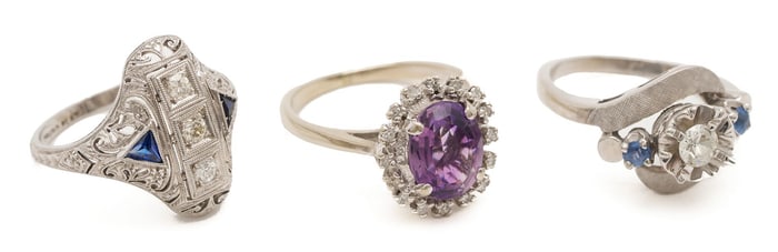3 White Gold, Platinum, & Gemstone Rings