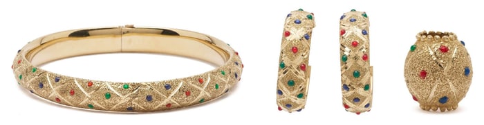 10K Gold & Enameled Bracelet, Earrings, & Pendant Bead