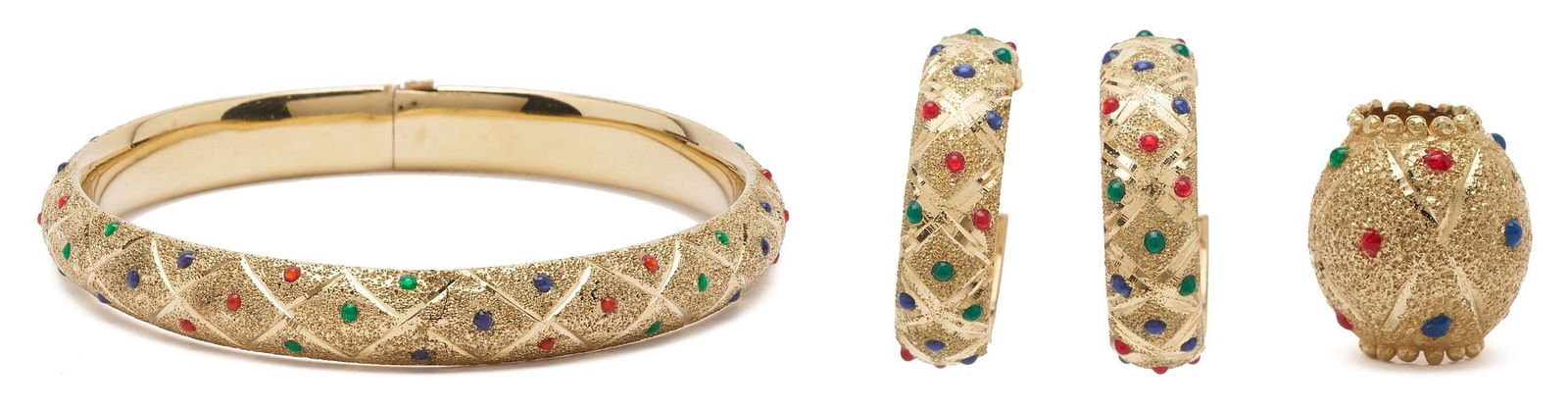 10K Gold & Enameled Bracelet, Earrings, & Pendant Bead (1 of 13)