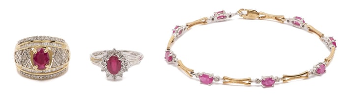 Three Gold, Ruby, and Diamond Jewelry Pieces