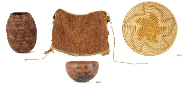 3 Native American Items & 1 African Weaving