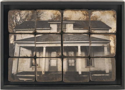 John Folsom Mixed Media Photograph, House in 12 Tiles: John Folsom (American/Kentucky, b. 1967) silver gelatin photograph&nbsp;titled &quot;Folsom House&quot; and consisting of 12 individual&nbsp;photographic tiles arranged to depict a white house, presum