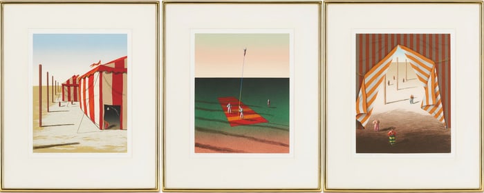3 Ali Cann-Clift Signed Surrealist Circus Serigraphs: Inside Out, Balancing, & Tent Show