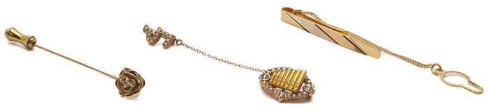 3 Gold Accessories incl. Tie Clip & Pins