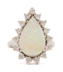 14K Gold & Opal Ring w/ Diamond Surround