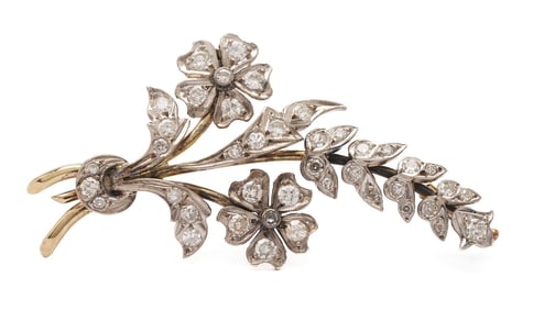 Gold, Silver, & Diamond Floral Brooch