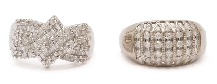 Two 10K White Gold & Diamond Rings