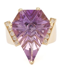 14K Gold Amethyst & Diamond Ring