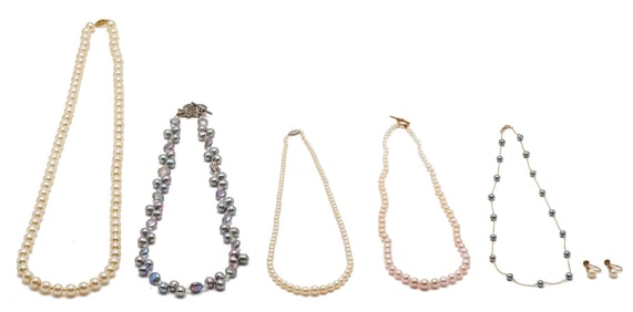 5 Pearl Necklaces & 1 Pr. of Pearl Earrings