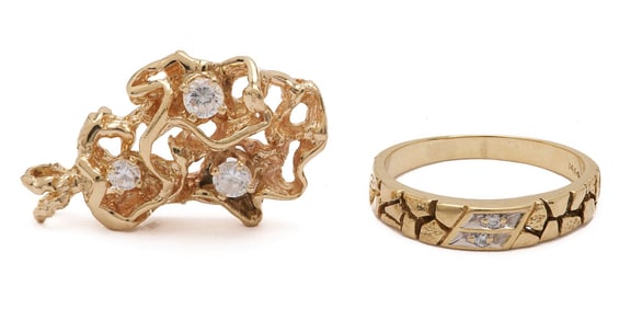 14K Gold Splash Pendant & 14K Gold & Diamond Band