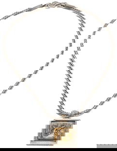 Konstantino Sterling & 18K Hermes Pendant w/ Sterling Necklace: Konstantino sterling silver and 18K pendant and necklace. The necklace is marked "Konstantino 925" and XRF tests sterling silver. The pendant is marked "750," "Konstantino" and "22K". The necklace is