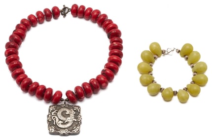 Coral Necklace & Agate Bracelet