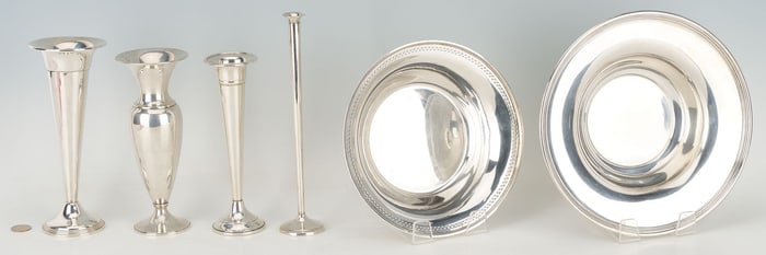 6 Sterling Silver Items: 2 Bowls and 4 Vases