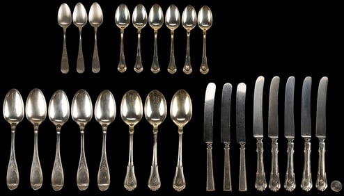 25 Assorted Spoons and Knives: Alvin, Gorham, Canfield