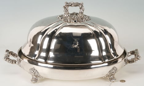 Large Crested Silverplate Meat Dome & Warming Stand