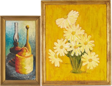 2 Midcentury Modern Still Life Paintings Incl. John Hegarty & Floral