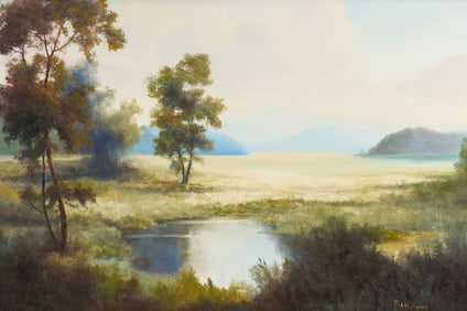 Ron Williams O/C Landscape Painting, Field & Pond