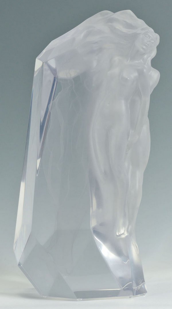 Fred Hart Lucite Sculpture, Lovers: Frederick Hart( American-District of Columbia, 1943-1999) limited edition Lucite sculpture titled "Lovers" together with a custom Lucite pedestal base. Signed on the base of the sculpture &q