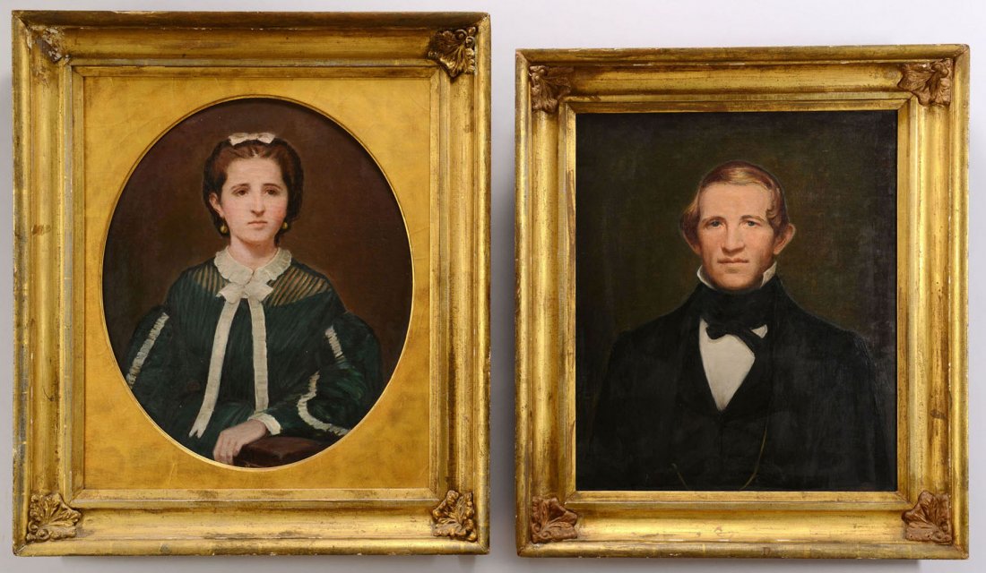 Pair of Portraits, Wemyss Family: Pair of Oil on canvas portraits, Col. James Wemyss and Annie Hatch Wemyss, circa 1920. Col. Wemyss's portrait is signed lower right by the artist Sarah E. Cowan (Sarah Eakin Cowan, Hendersonville, TN,