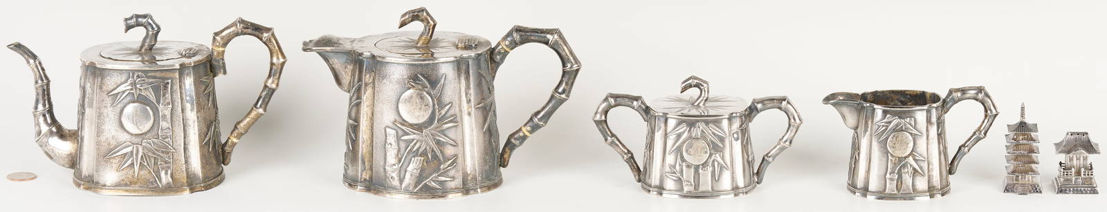 4-Pc. Chinese Export Sterling Tea Service & Sterling Shakers