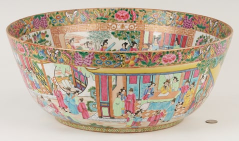 Large Chinese Rose Mandarin Style Punch Bowl, 18" Dia.