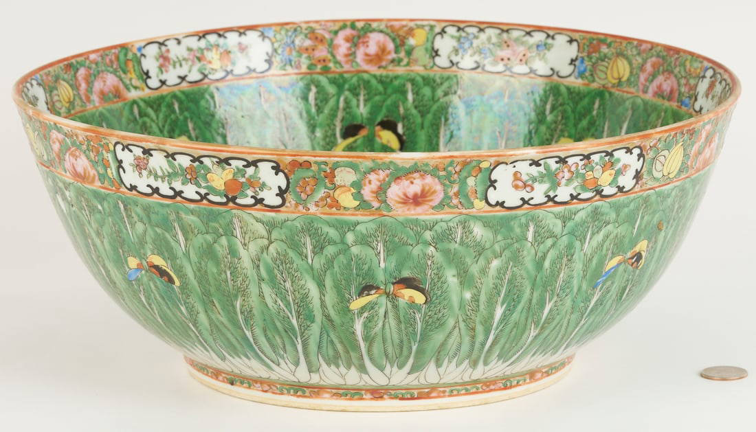 Chinese Famille Rose Cabbage Punch Bowl