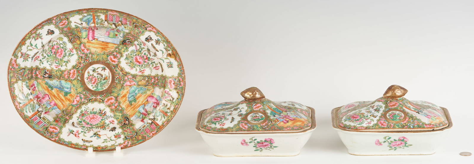 3 Chinese Rose Medallion Porcelain Pcs., Platter & Entree Dishes