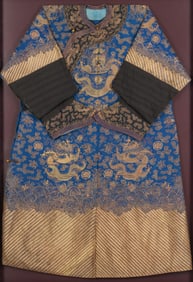 Antique Chinese Framed Blue Dragon Robe