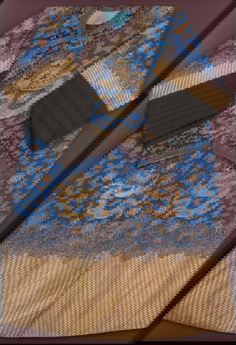 Antique Chinese Framed Blue Dragon Robe