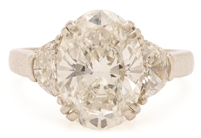 6.06 Carat 3 Stone Diamond & Platinum Engagement Ring, GIA Report