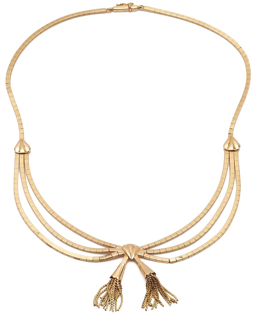 18K Gold Bow Necklace: Ladies' 18K yellow gold bow necklace. The necklace is marked "750" and XRF tests 18K gold. The necklace is 16 in. L. and has a weight of 37.08 grams.Additional high-resolution
