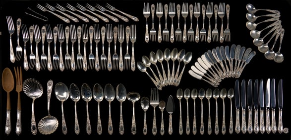 107 Pcs. Kirk Rose Pattern Sterling Flatware