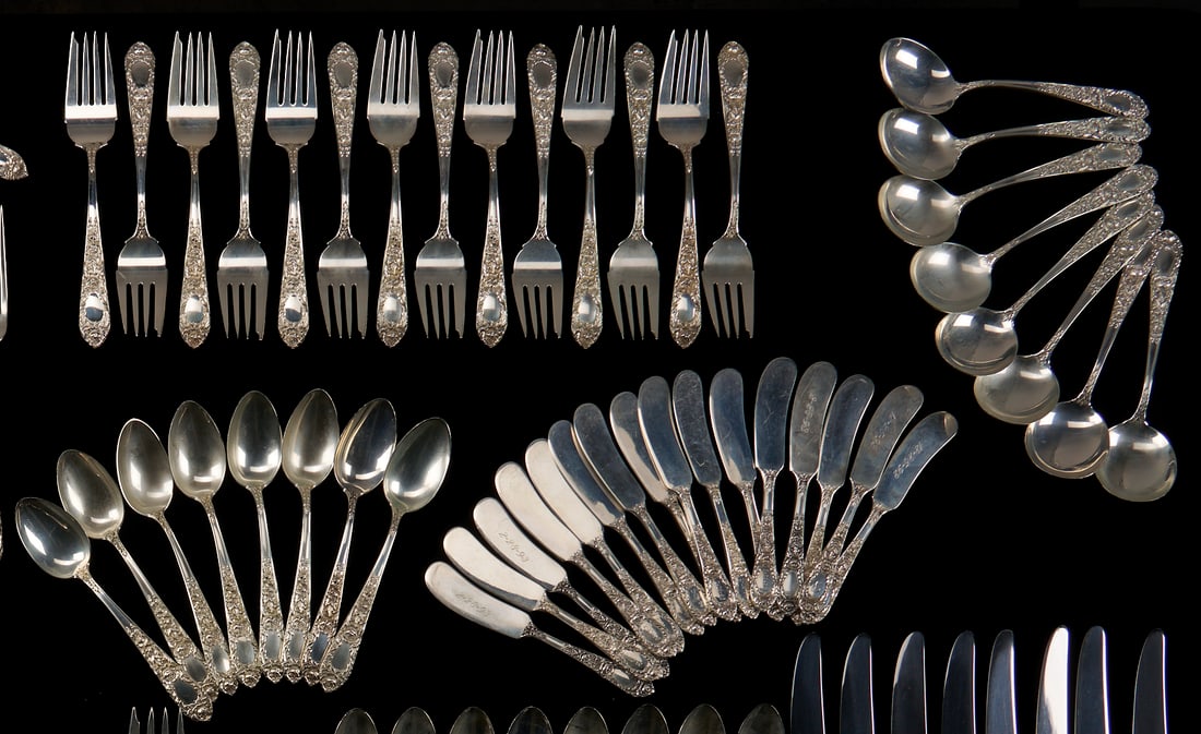 107 Pcs. Kirk Rose Pattern Sterling Flatware - 3