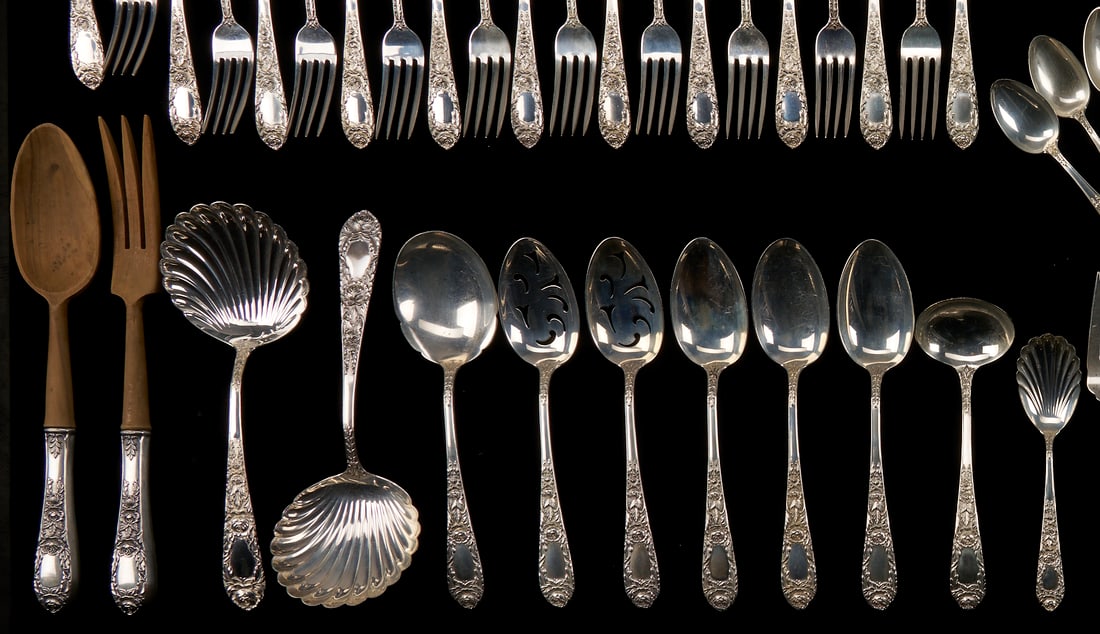 107 Pcs. Kirk Rose Pattern Sterling Flatware - 4