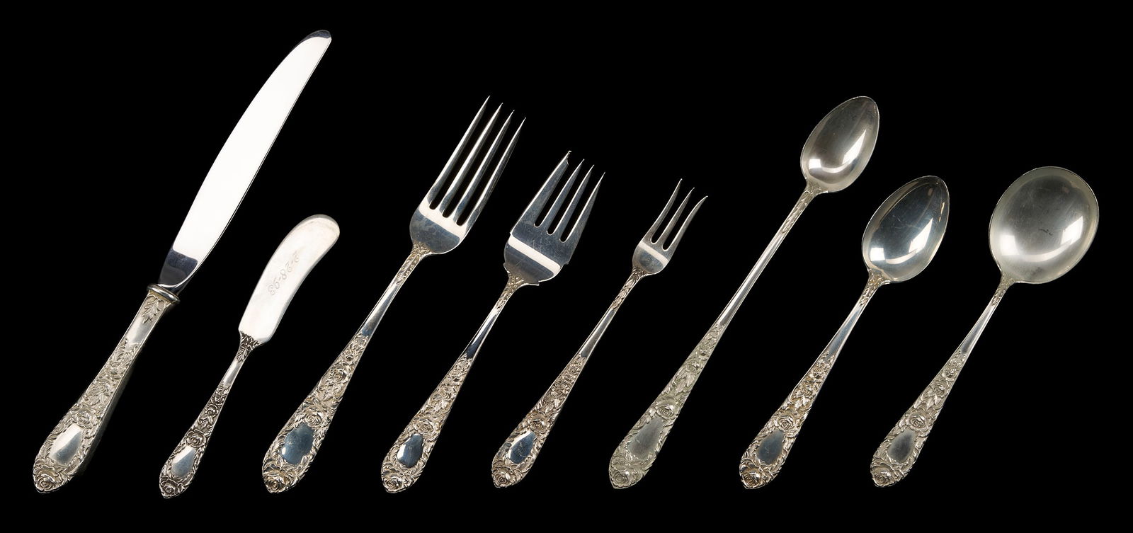 107 Pcs. Kirk Rose Pattern Sterling Flatware - 9