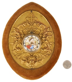 18th C. Bronze & Enamel Clock, Madonna & Child