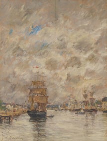 Eugene Boudin O/B Painting, French Harbor