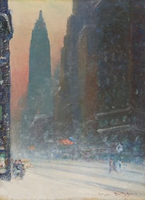 Johann Berthelsen O/C Snowy Manhattan Street Scene w/ Empire State Building