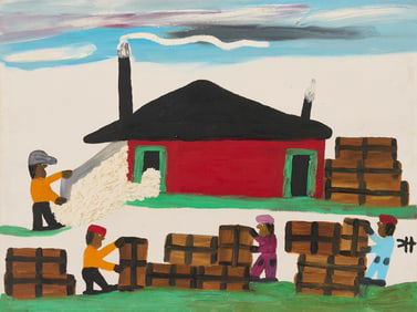 Clementine Hunter O/B Painting, Cotton Gin