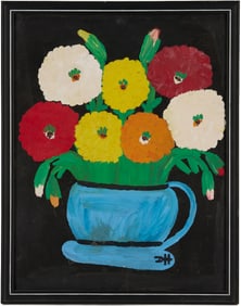 Clementine Hunter Still Life Painting, Zinnias