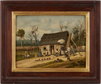 William Aiken Walker O/B Painting, Cabin Scene