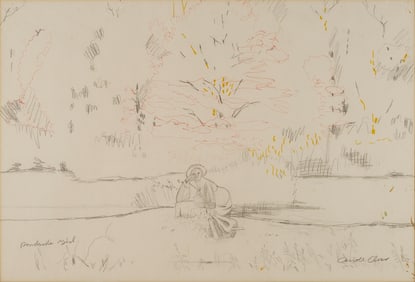 Carroll Cloar Framed Drawing, Pondside Girl