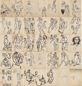 Joseph Delaney Sketchbook, 35 Works on Paper Incl. Ink Wash Paintings & Drawings